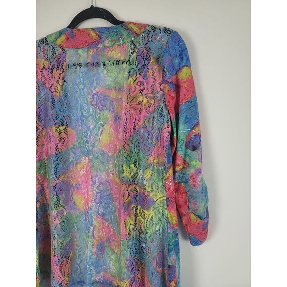 Leoma Lovegrove Cardigan XS Womens Printed Multicolor Open Front Ruch Sleeve - Picture 10 of 11